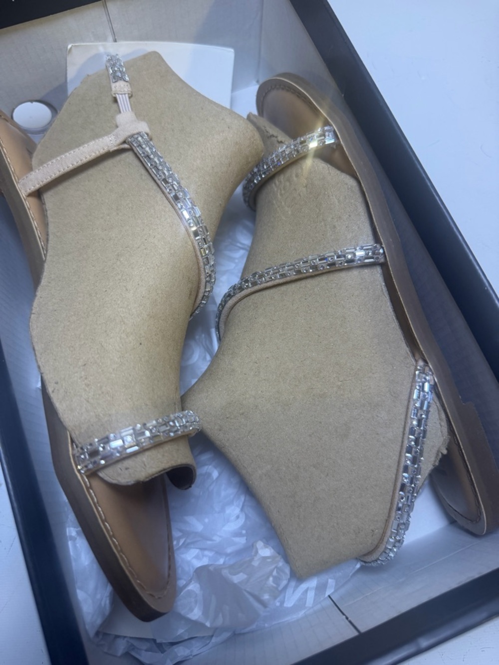 INC International Concepts Tan Sandals with Silver Crystal Straps - Picture 4 of 10